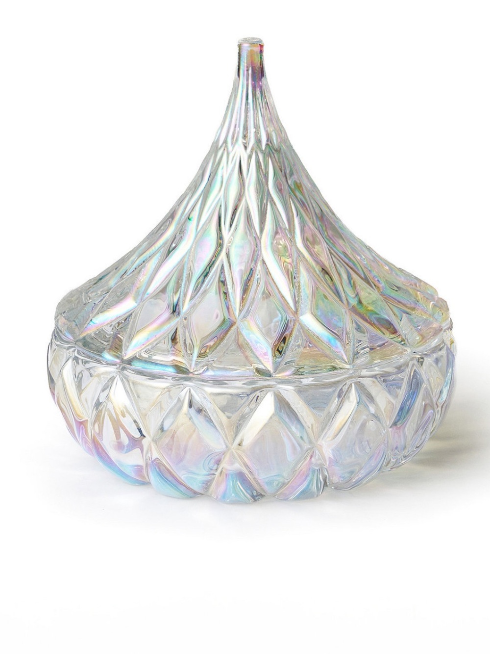 Iridescent Glass Candy Dish with Lid